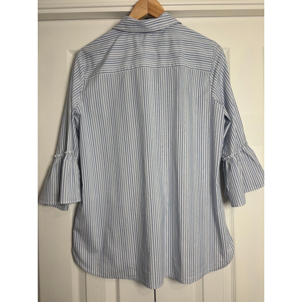 Chico's Blue White Striped Bell Sleeve Ruffle Button Down Shirt Size 1 Medium - Picture 6 of 6